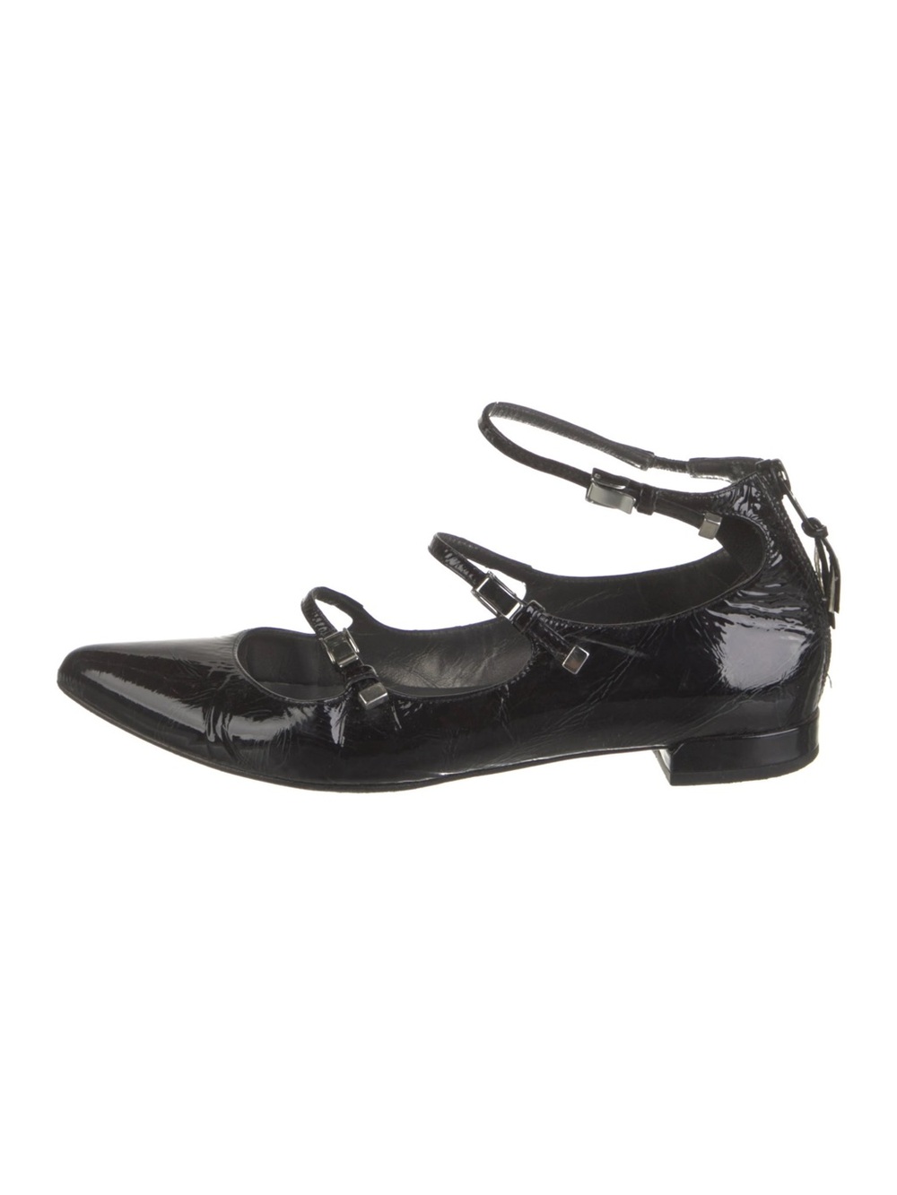 Stuart Weitzman Black Patent Leather Strappy Pointed Flats